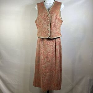 Ali Miles Suit Peach Paisley Long Conservative Linen Small-8 Vest Skirt Pockets